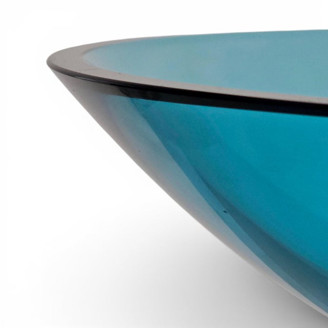 Stephen Schlanser Signed Eclipse Bowl Aqua Art Glass Centerpiece 16", 1992 For Sale - Image 13 of 15