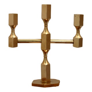 Vintage Swedish Brass Three-Arm Candelabra by Gusum, 1974 For Sale