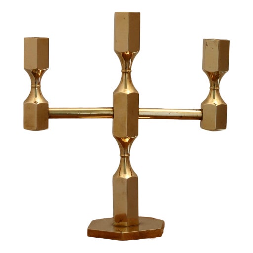 Vintage Swedish Brass Three-Arm Candelabra by Gusum, 1974 For Sale
