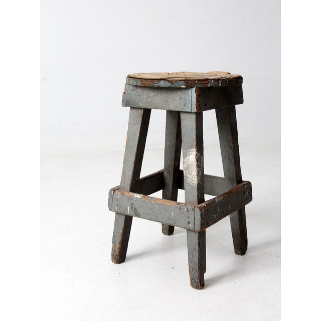 Vintage Rustic Wooden Stool For Sale - Image 12 of 12