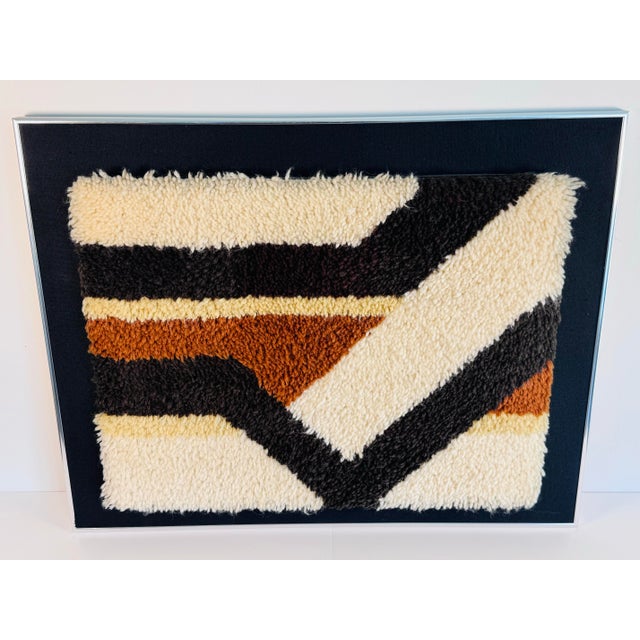 Vintage 1960s Hojer Eksport Wilton Style Geometric Rya Wool Rug Wall Art Framed Make a bold mid-century statement with...