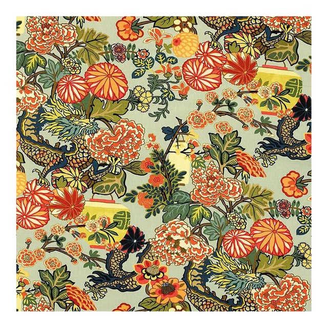 Sample, Schumacher Chiang Mai Dragon in Aquamarine For Sale