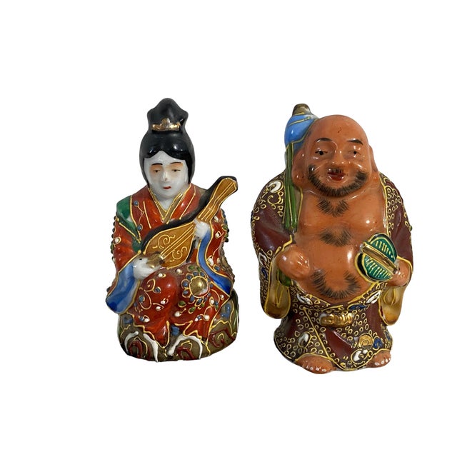 Old Kutani Japanese Porcelain Gods Hotei and Benzatein For Sale - Image 9 of 10