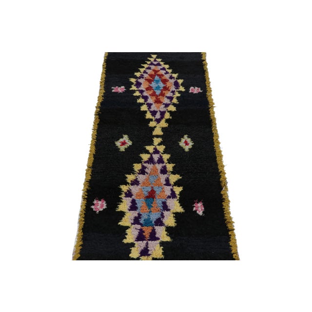 Traditional 1950s Azilal Moroccan Runner Rug in Black With Medallion Patterns by Rug & Kilim For Sale - Image 3 of 7