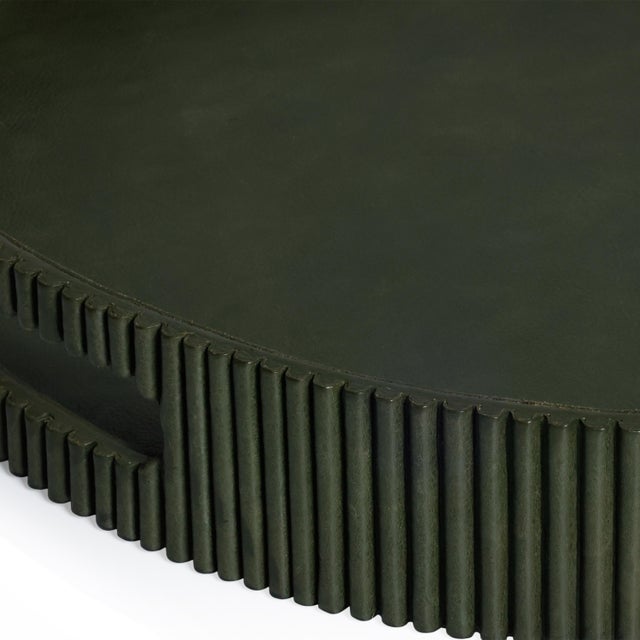 Contemporary Round Fluted Green Leather Tray, 20" For Sale - Image 3 of 5