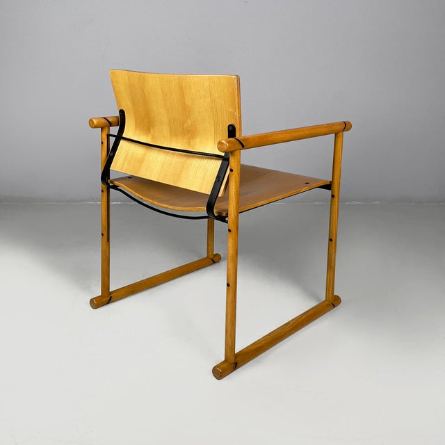 Italian Modern Chairs with Armrests in Wood and Black Metal, 1970s, Set of 2 For Sale - Image 4 of 18
