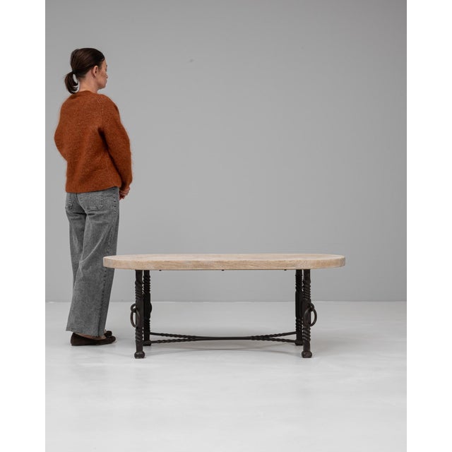 Mid 20th Century 20th Century French Wrought Iron Coffee Table With Oak Top For Sale - Image 5 of 10