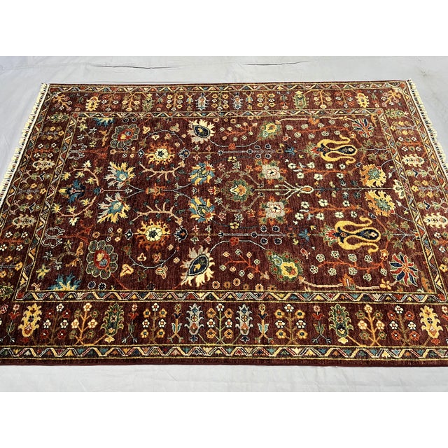 Burgundy Persian-Style Floral Wool Rug, Natural Dyes, 5'9