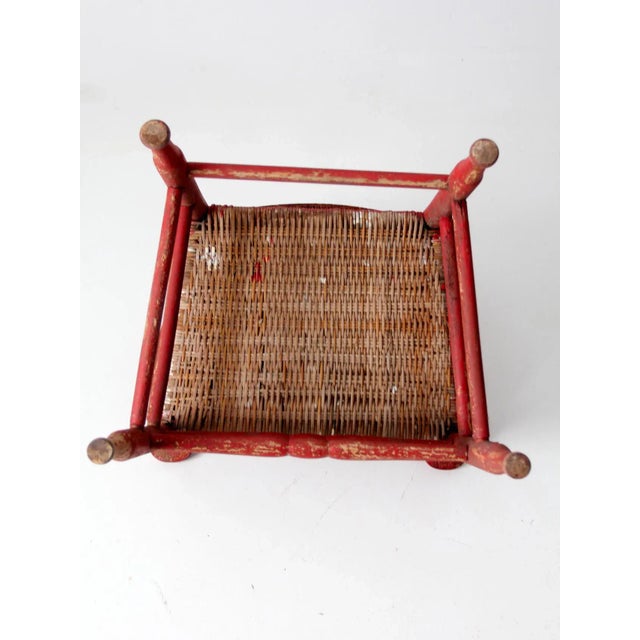 Antique Red Wicker Seat Arm Chair For Sale - Image 12 of 13