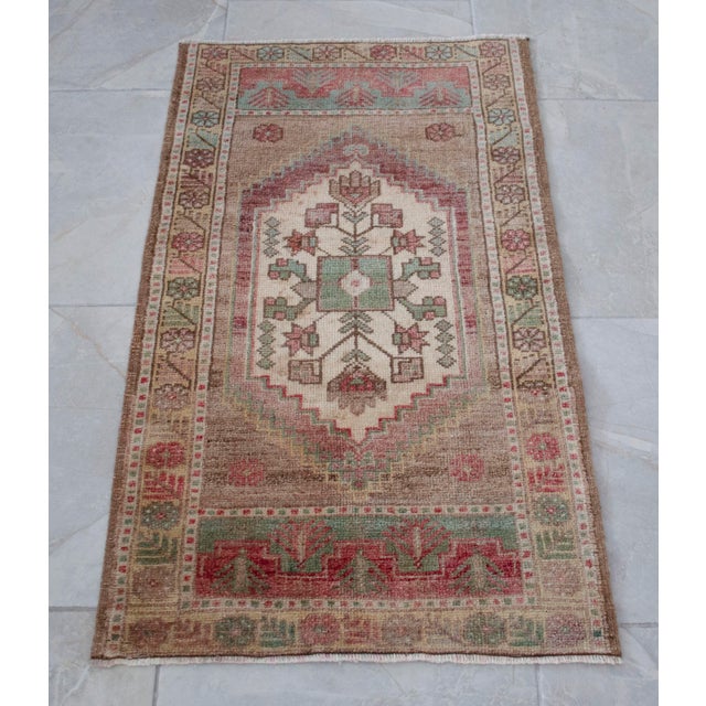 1970s Vintage Hand-Knotted Small Rug Muted Color Organic Wool Doormat Entry Decor 2x3 Ft Approx For Sale - Image 12 of 14