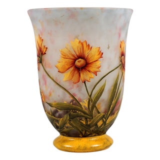 Art Nouveau Cameo Vase, Marigold Flower, Daum Nancy, France, 1910, 1890s For Sale