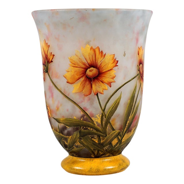 Art Nouveau Cameo Vase, Marigold Flower, Daum Nancy, France, 1910, 1890s For Sale