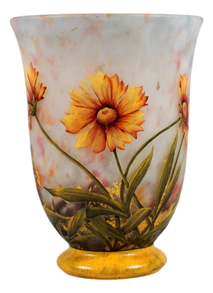 Art Nouveau Cameo Vase, Marigold Flower, Daum Nancy, France, 1910, 1890s