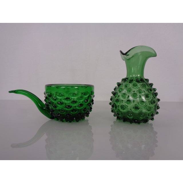 Italian Green Bubble Glass Vase & Bowl from Empoli, 1960s, Set of 2 For Sale - Image 4 of 16