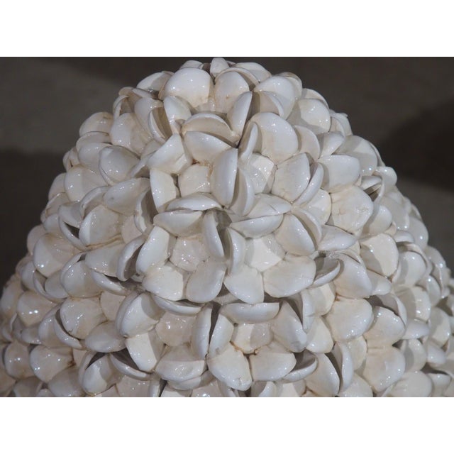 Pair of Tall Italian Pyramidal Creamware Topiaries, H-28 Inches For Sale - Image 9 of 18