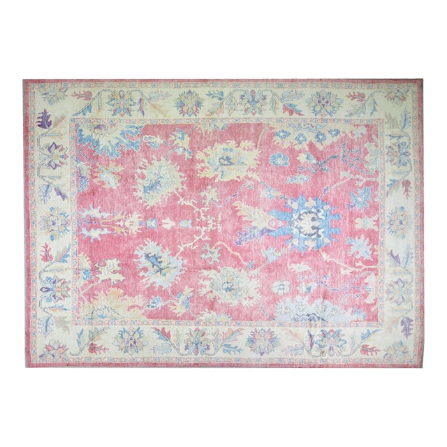 Pakistani Oushak Hand Knotted Wool Rug, 10'x13'9" For Sale