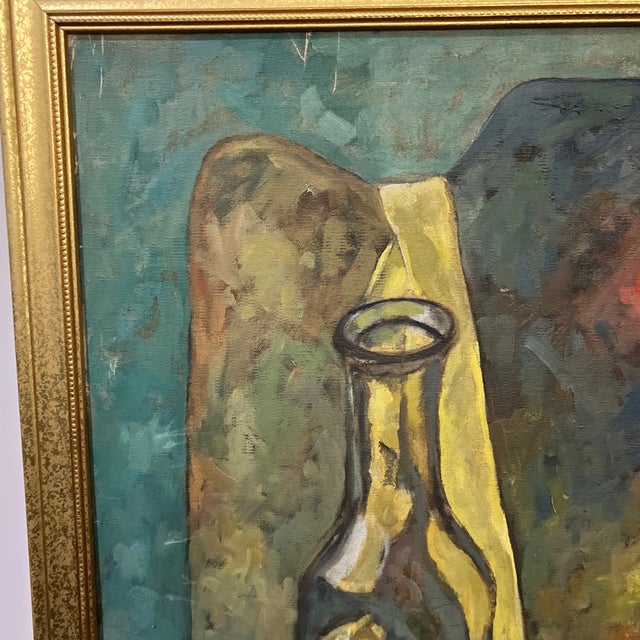 Paint 20th Century Oil on Canvas Still Life Composition European School Signed Framed Made 1964 by Kuzmenco For Sale - Image 7 of 11