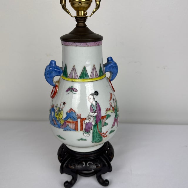 Early 20th Century Small Famille Rose Lamp on Stand For Sale - Image 4 of 8