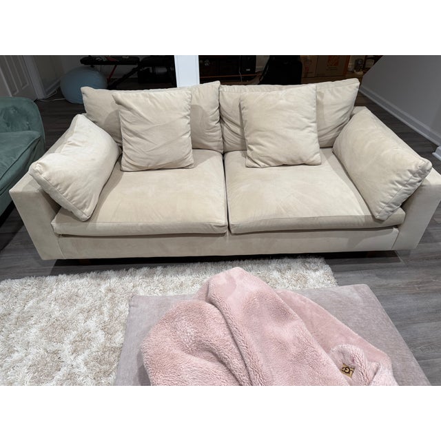 West Elm West Helm Harmony 82" Sofa, Down Blend, Performance Velvet, Sand, Dark Walnut For Sale - Image 4 of 5