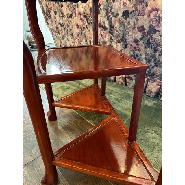 Mid 19th Century Vintage Chinese Carved Hardwood Demilune Console With Marble Top For Sale - Image 5 of 8