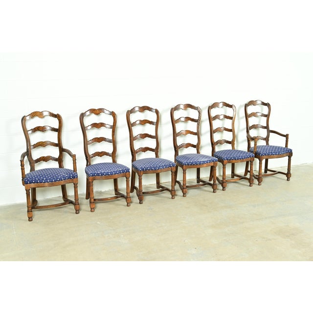Century Furniture Century Furniture French Country Carved Solid Oak Ladder Back Dining Chairs, Set of Six For Sale - Image 4 of 13