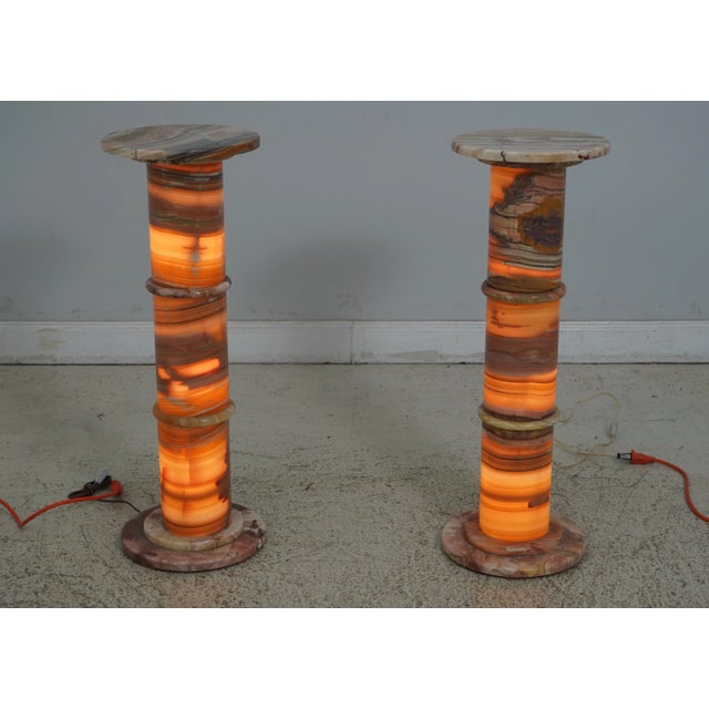Pair Marble Lighted Base Pedestal Stands For Sale - Image 9 of 10