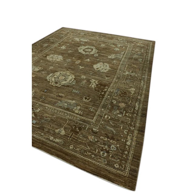 Brown Handwoven Turkish Oushak Rug 9'7" X 11'7" For Sale - Image 4 of 5