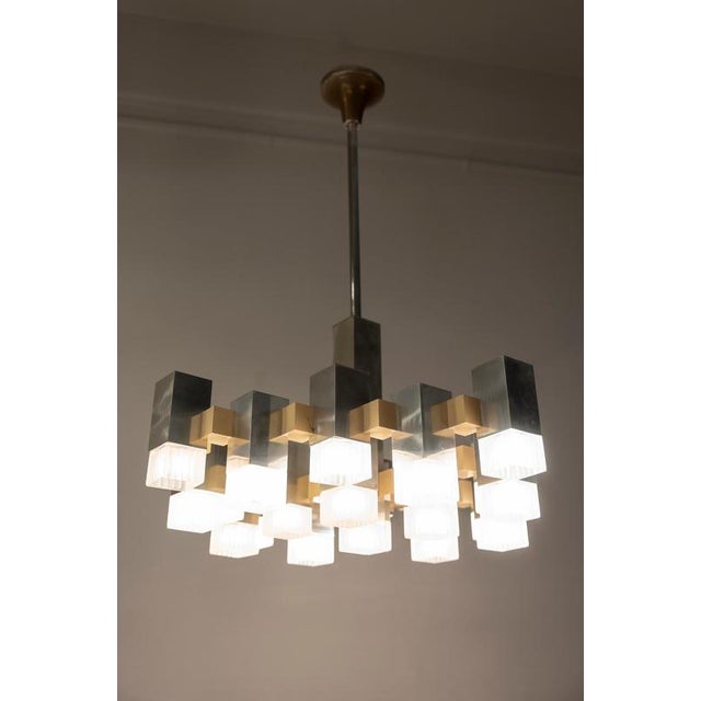 Gaetano Sciolari Cubic Gold and Chrome Chandelier by Gaetano Sciolari, Italy, 1970s For Sale - Image 4 of 14