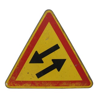 20th Century Industrial Yellow Metal Stret Sign With Arrows For Sale