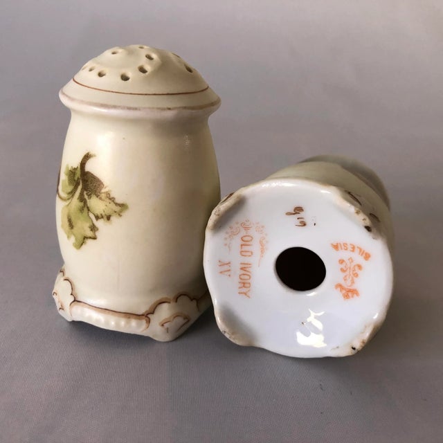 1910s Antique Art Nouveau Silesia "Old Ivory" Pattern Salt & Pepper Shakers- a Pair For Sale - Image 5 of 6