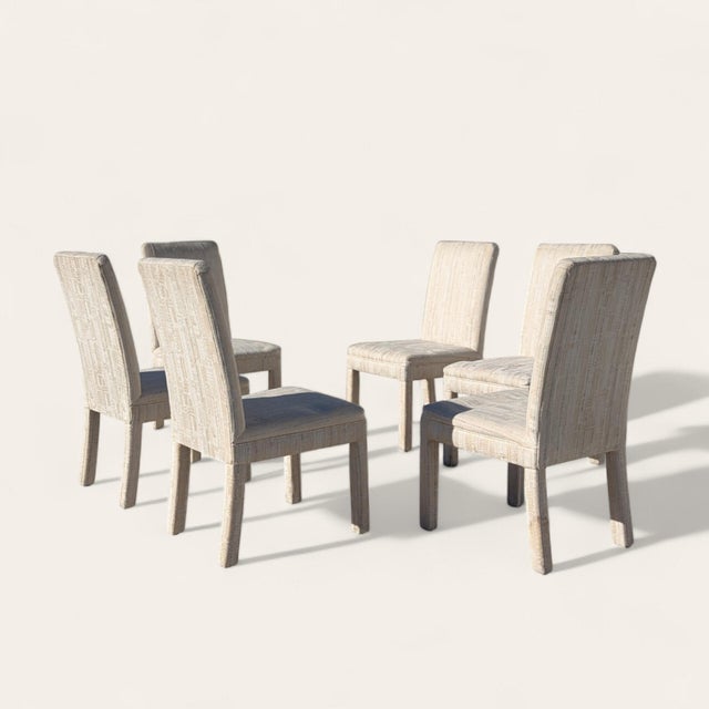Postmodern Set of Six 1980s Postmodern Sculptural Dining Chairs in Textured Cream Fabric For Sale - Image 3 of 18