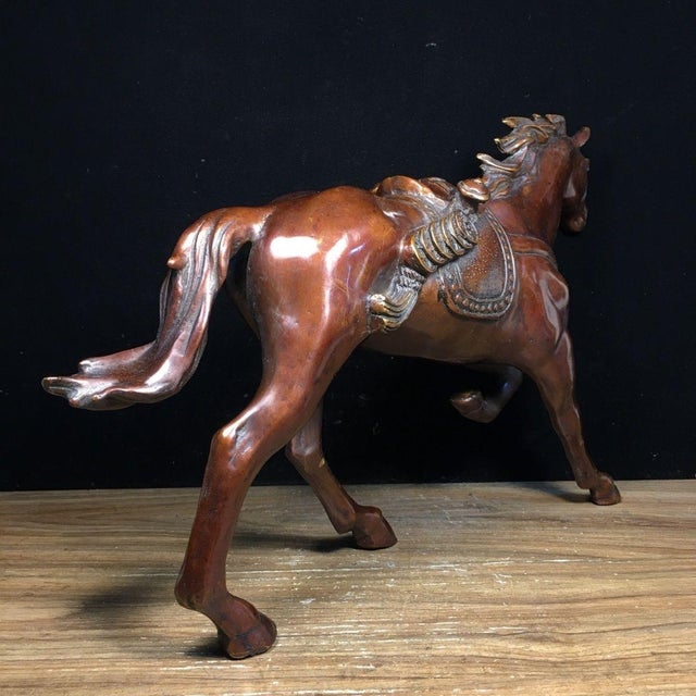 Mid 20th Century Vintage Bronze Galloping Horse Statue With Saddle, Chinese Wealth Attracting Horse Sculpture For Sale - Image 5 of 7