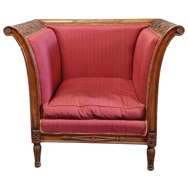 Set of Empire Armchair in Walnut and Red Fabric, 1980s For Sale