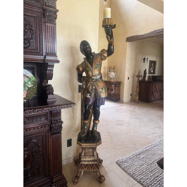 Italian Antique Italian Blackamoor Life Size Statue Pair For Sale - Image 3 of 7