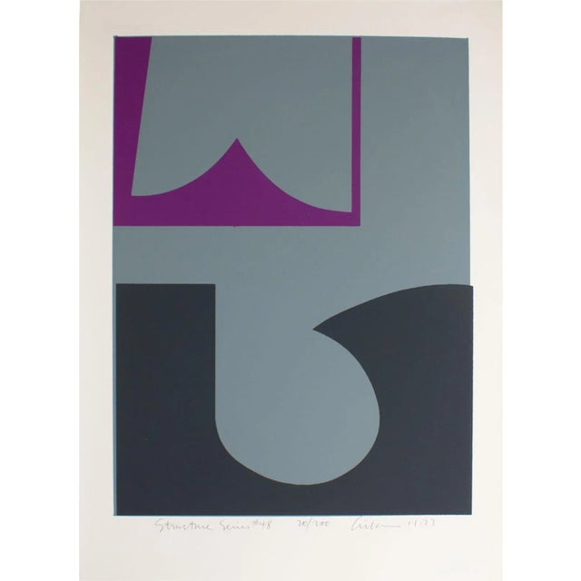 An abstract serigraph print by the American artist Harry Hilson (1934-2004). Dated 1973 and titled Structure Series #48,...