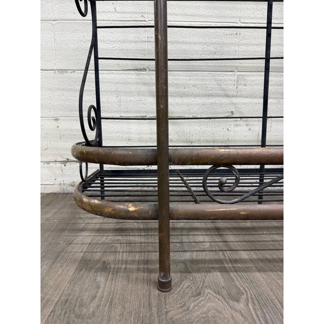 Metal Vintage French Country or Mediterranean Style Wrought Iron Brass Baker’s Rack For Sale - Image 7 of 15
