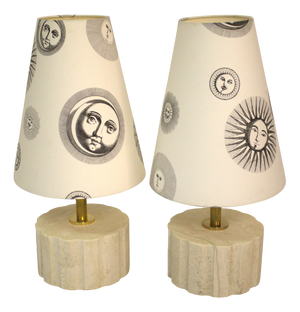 Travertine Marble Table Lamps with Lampshades by Piero Fornasetti, 1990s, Set of 2