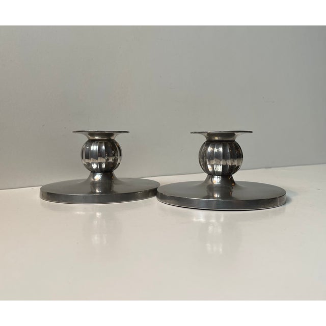 1930s Art Deco Pewter Candlesticks by Just Andersen, 1930s, Set of 2 For Sale - Image 5 of 8