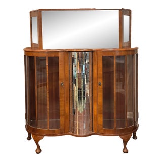 Art Deco Style Cocktail Cabinet, Circa 1930s. Mahogany Veneer Finish With Cabriole Legs For Sale