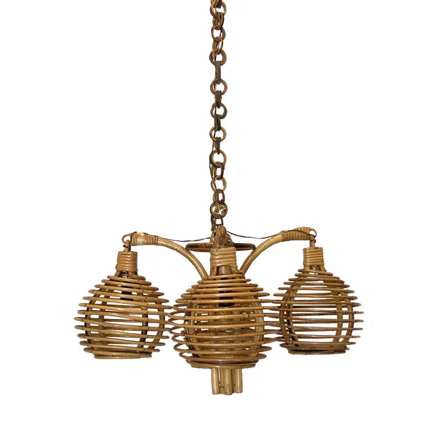 Vintage Bamboo Chandelier, 1970s For Sale
