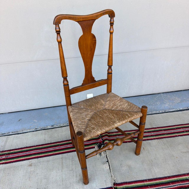 Antique Hudson Valley of New York, Queen Anne Turned Side Chair With Rush Seat, 18th Century For Sale - Image 18 of 18