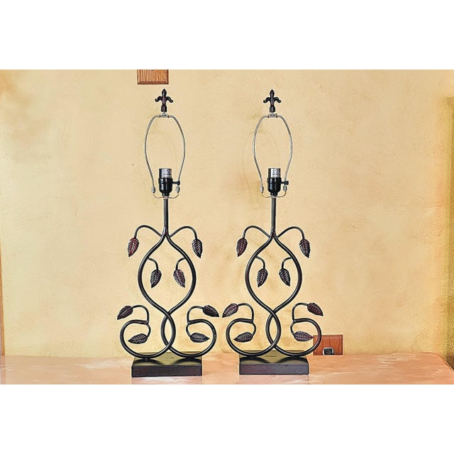 2000 - 2009 Rustic Wrought Iron Vine Table Lamps - a Pair For Sale - Image 5 of 12