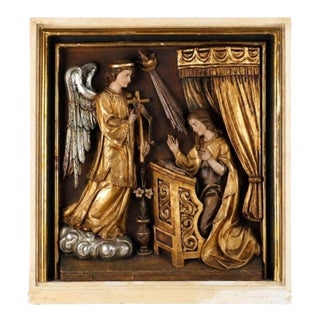 Carved Relief Depicting the Annunciation Archangel Gabriel and Virgin Mary, 1800s, Wood For Sale