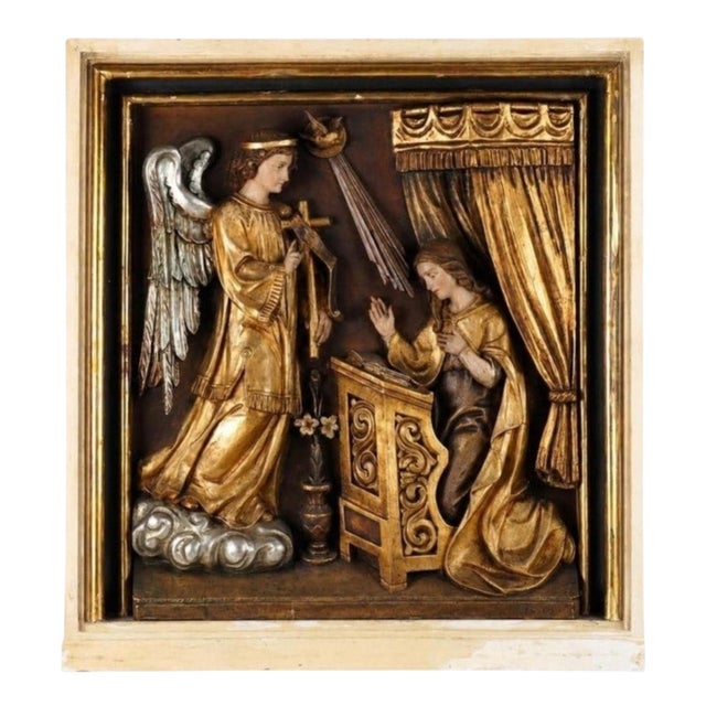Carved Relief Depicting the Annunciation Archangel Gabriel and Virgin Mary, 1800s, Wood For Sale