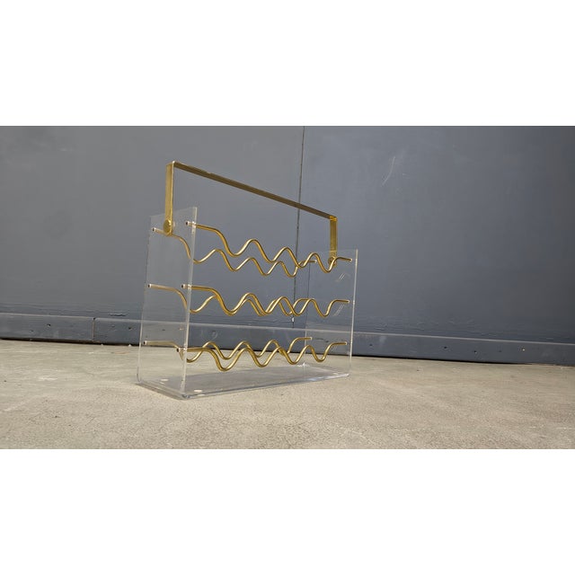 Vintage Acrylic Glass and Brass Magazine Holder, 1970s For Sale - Image 14 of 18
