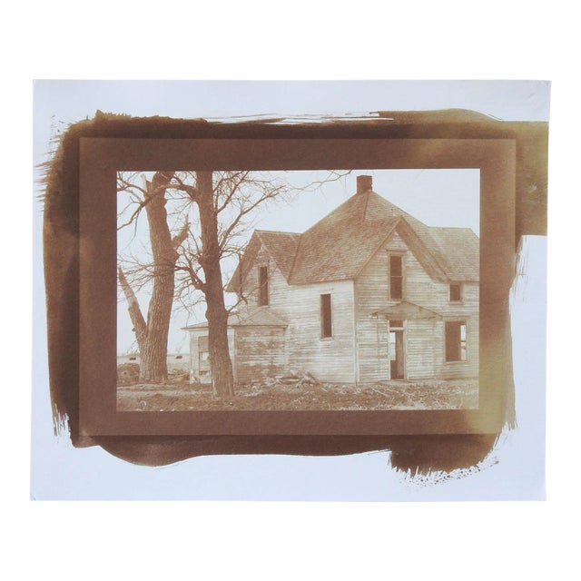 Vintage Cyanotype Old Farm House Sepia Photograph For Sale