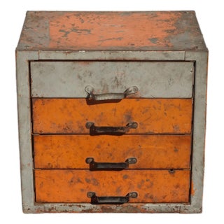 Vintage Mid Century Modern Industrial Steel Table Top File Cabinet Four Drawers For Sale