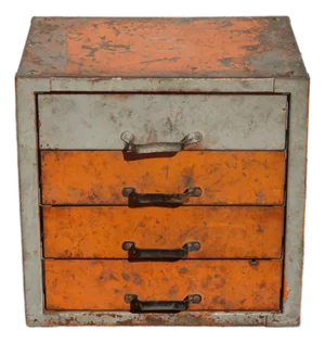 Vintage Mid Century Modern Industrial Steel Table Top File Cabinet Four Drawers