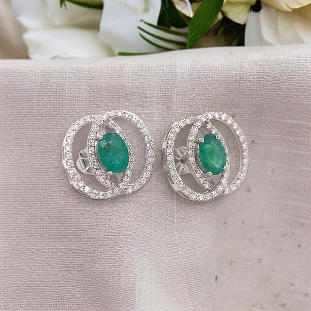2010s Diamond Emerald Earrings 14k White Gold 2.16 TCW Certified For Sale - Image 5 of 15