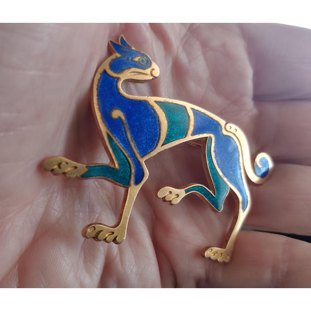 Gothic 1977 Moma Ancient Series Enameled Celtic Dog Brooch For Sale - Image 3 of 3